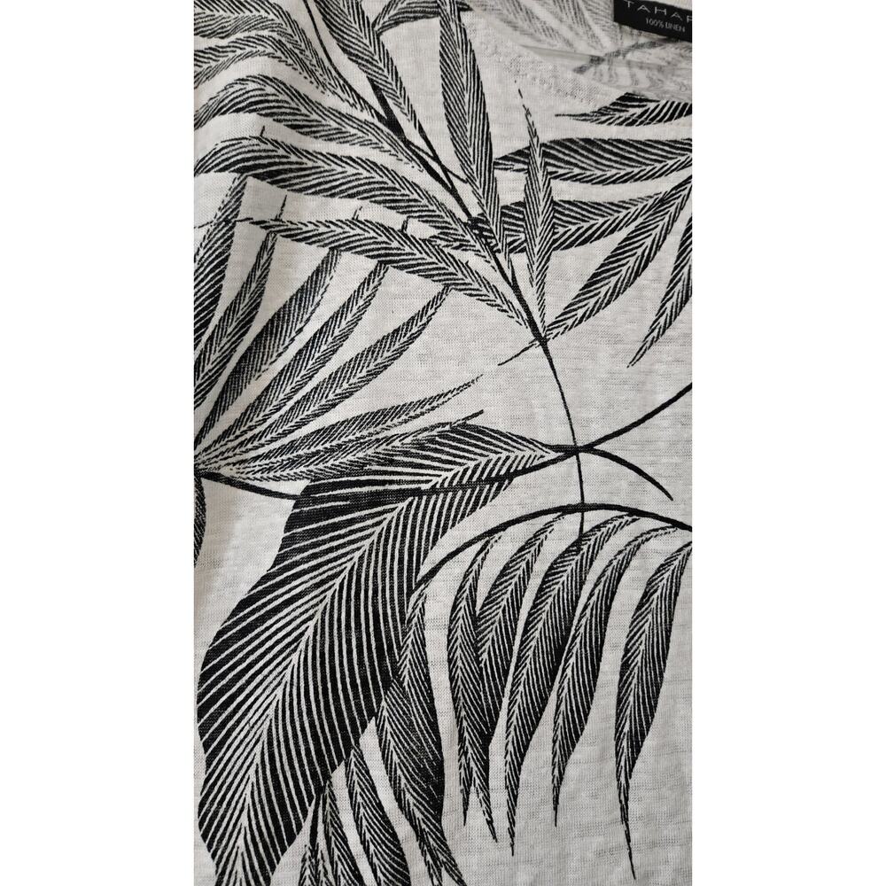 Tahari Womens XL Top 100% Linen Sleeveless Leafs Tropical Curved Hem Side Slits - Picture 4 of 6